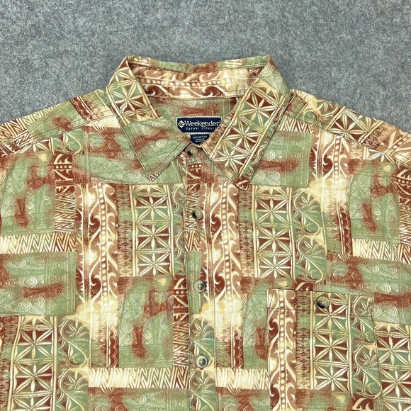Weekender Shirt Mens Extra Large Brown Hawaiian Short Sleeve Button Up Camp VTG - Picture 2 of 12